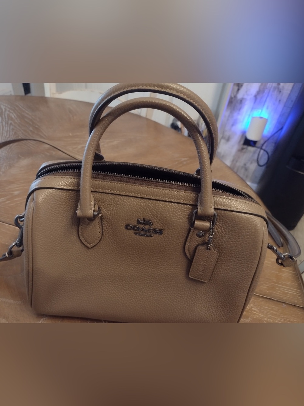 Rowan satchel Coach Pebbled Leather Satchel in gunmetal/dark stone